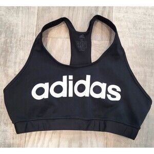 Adidas Climalite Size XL Black White Sports Bra Spellout Racerback Logo Athletic